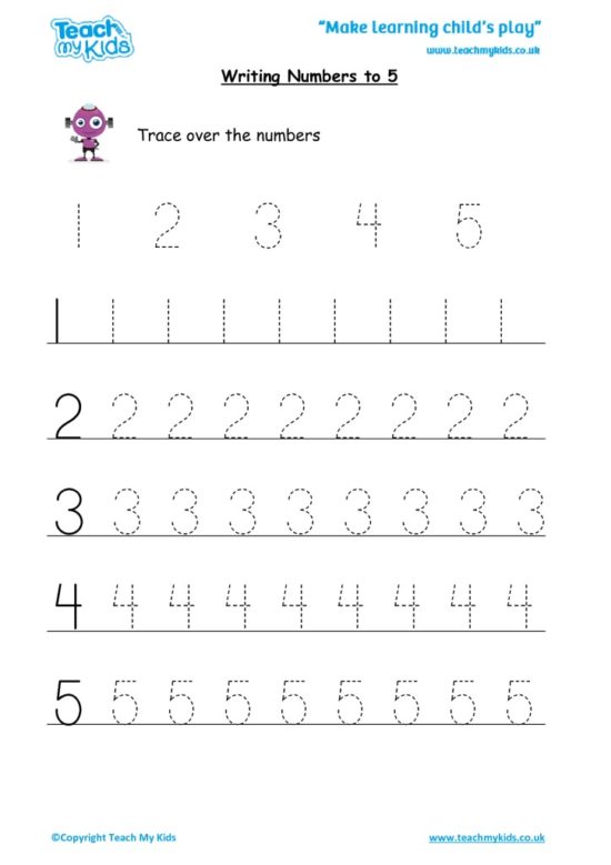 Worksheets for kids - writing numbers to 5